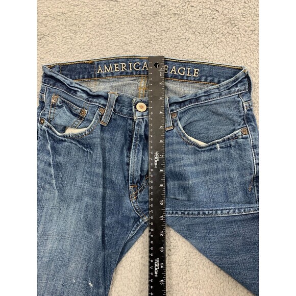 American Eagle 29/30 Original Straight Distressed Denim Blue Jeans Destroyed - Picture 10 of 13